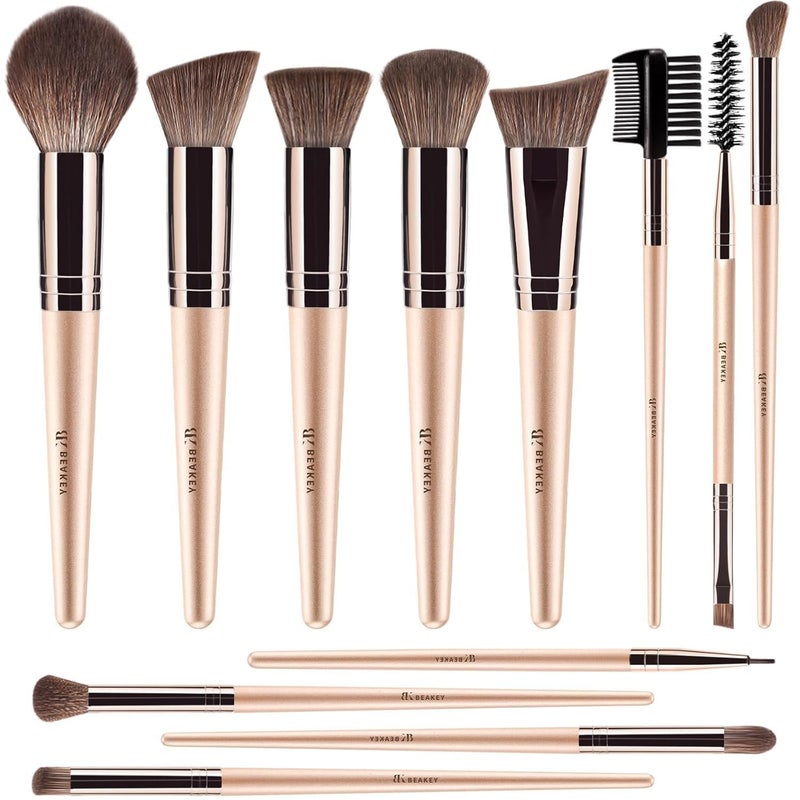BEAKEY 12pcs Vegan Makeup Brush Set Soft high-density Taklon fibers,durable birch handles,zero shedding,easy to clean,perfect for creating any look - Image 1